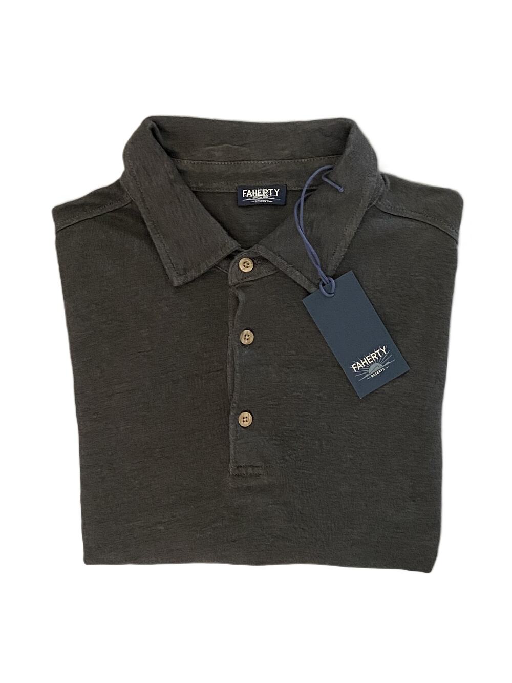 Faherty Polo Shirt Men's XL Reserve Short Sleeve Linen Washed Black NEW